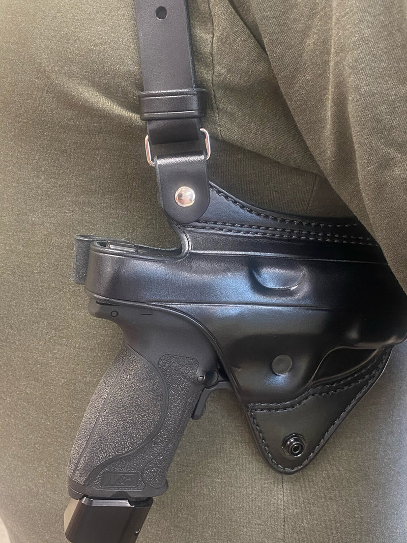 Hanmade Universal Leather Shoulder Concealed Holster with Double Mag H
